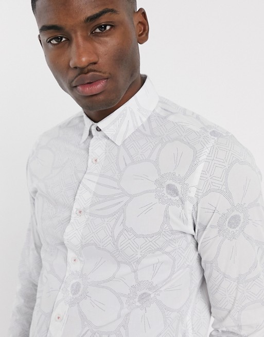 Ted Baker smart shirt with light floral print in white