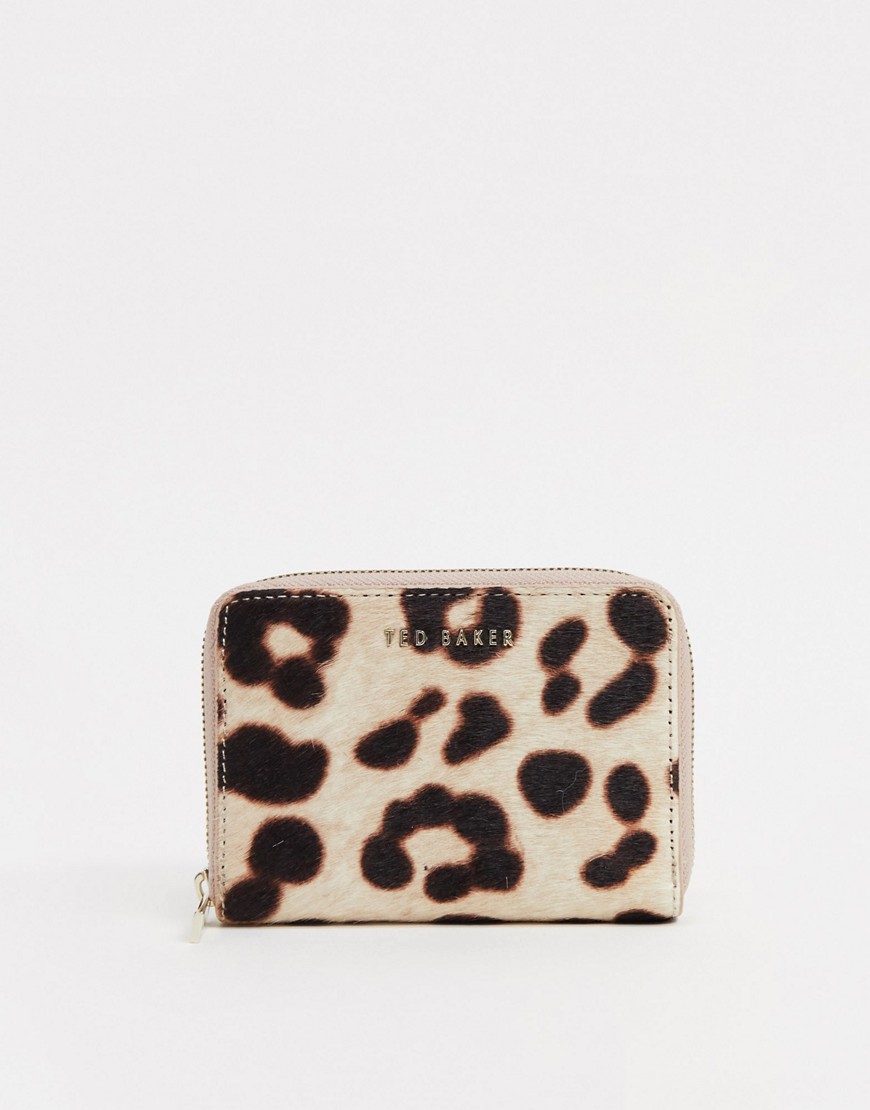 Ted Baker – Sona – Grå leopardmönstrad plånbok i liten modell med dragkedja runt om-Flerfärgad