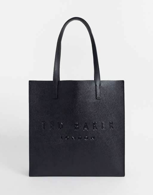 Ted Baker Large Crosshatch Leather Shopper Bag in Black