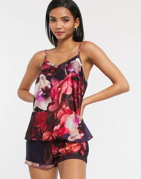 Ted Baker - Splendour - Haut de pyjama fleuri à fines bretelles et basque- Violet