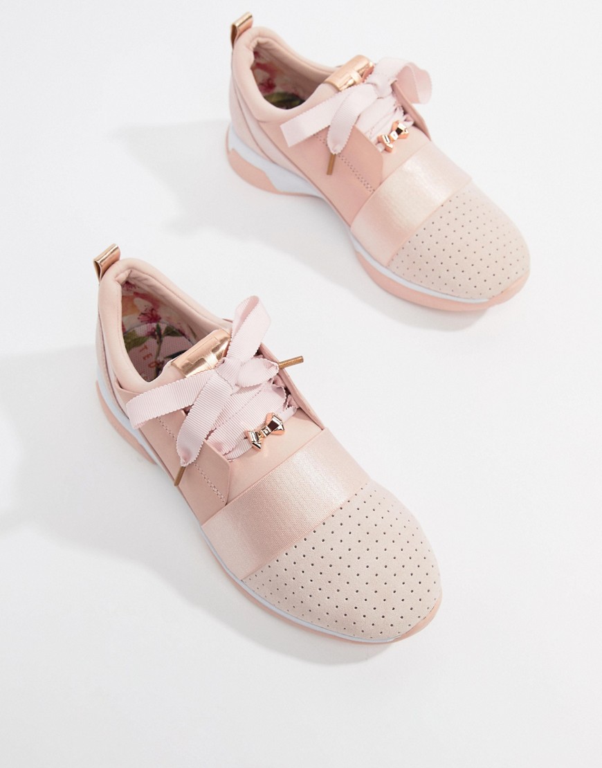 Ted Baker sporty strap detail blush suede trainers-Pink