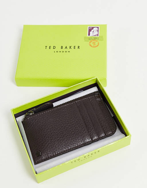 Men Wallets/Ted Baker steave leather zip card holder in brown 