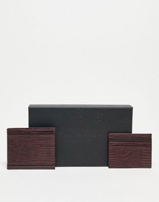 Ted Baker Steve wallet and cardholder set in oxblood