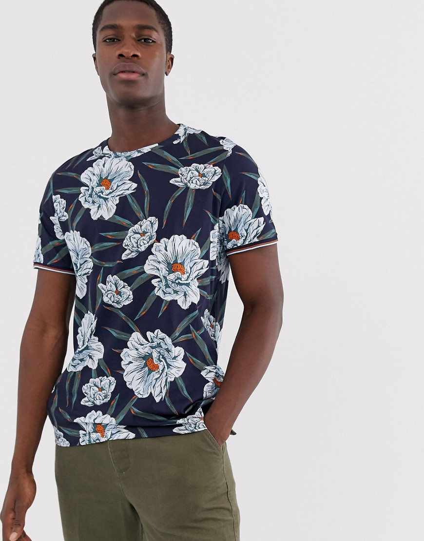 Ted Baker - T-shirt met navy bloemenprint-Marineblauw