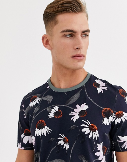 Ted Baker t-shirt with daisy print in navy