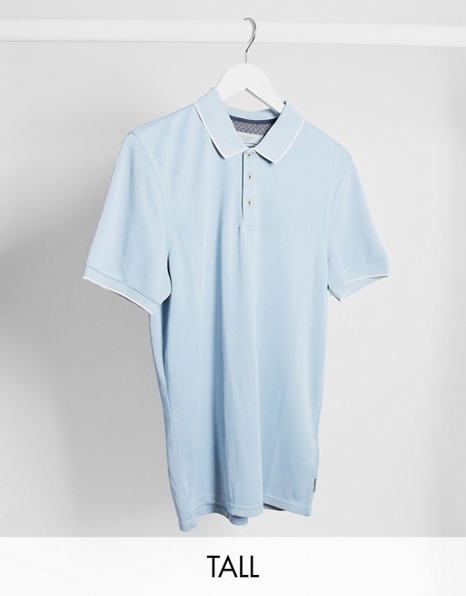 Ted Baker Tall collar detail polo in light blue