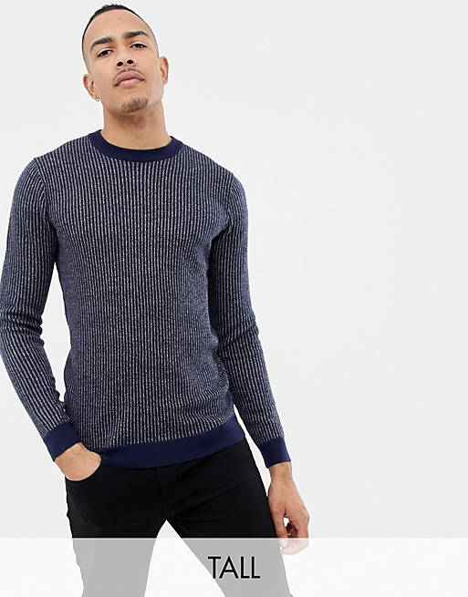 Ted Baker Tall crew neck sweater in texture stripe | ASOS
