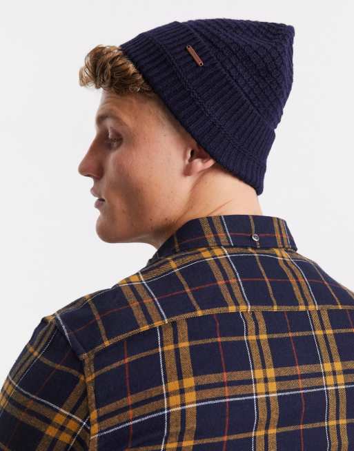 Ted Baker textured beanie hat in navy ASOS