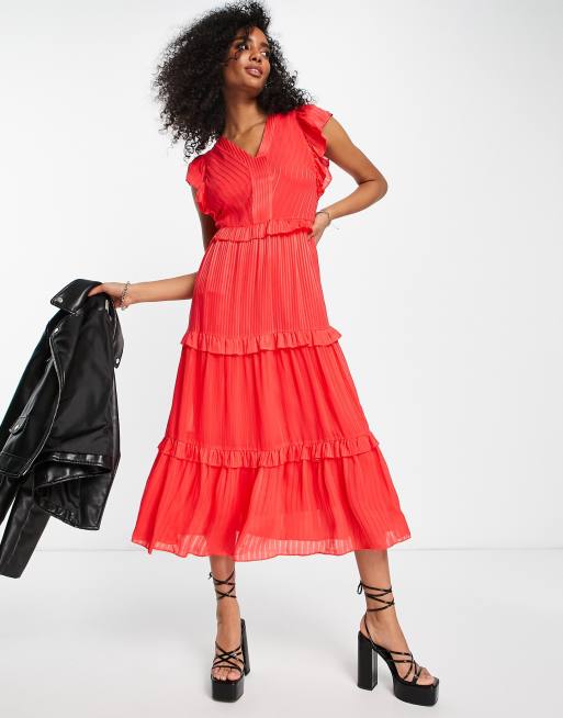 Ted Baker - Tiliana - Vestito midi a balze rosso