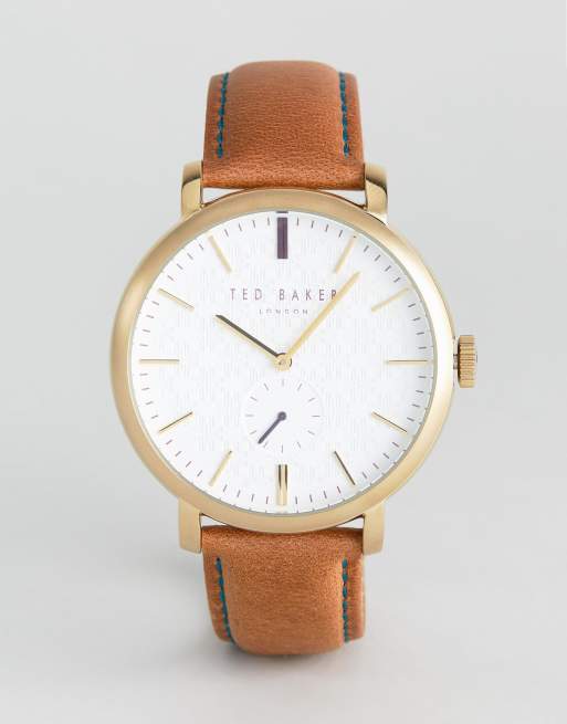 Ted Baker Trent Leather Watch In Tan