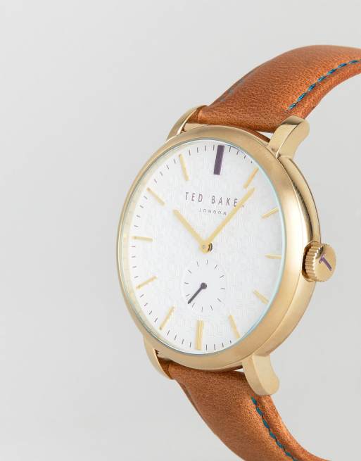 Ted Baker Trent Leather Watch In Tan