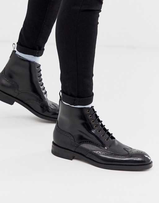 Ted Baker twrehs brogue boots in black hi shine