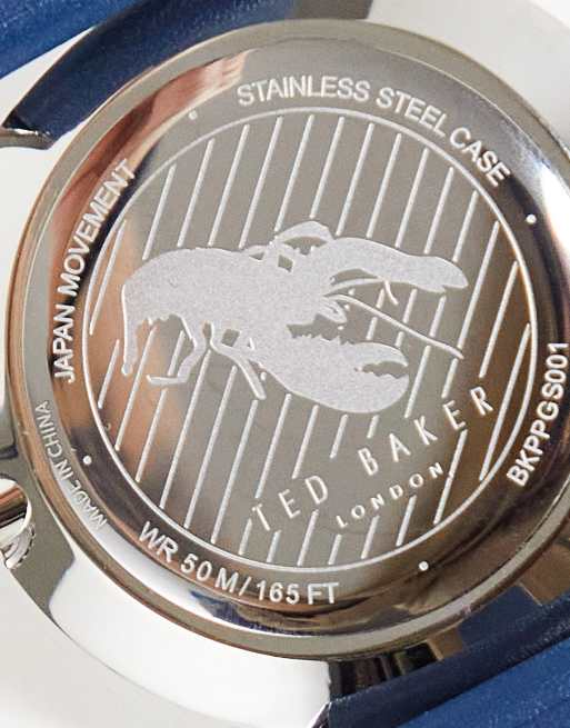 Ted Baker – Uhr in Blau mit weißem Zifferblatt und Armband aus echtem Leder, 3 von 4