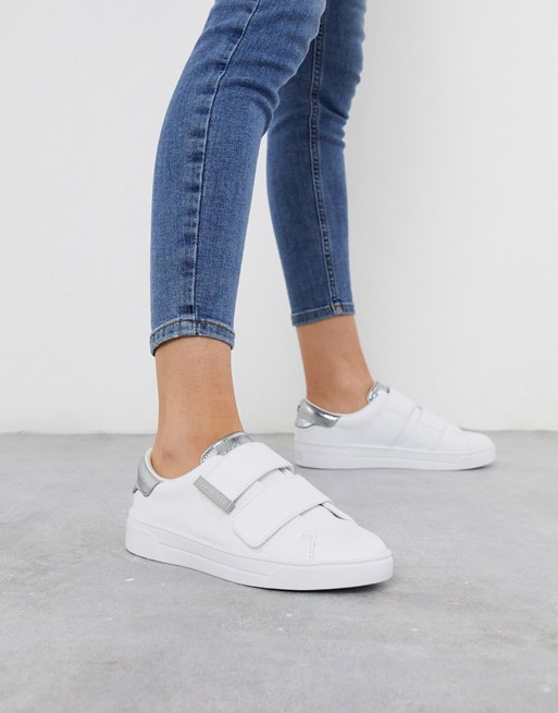Ted Baker veni velcro trainer with silver tipping in white