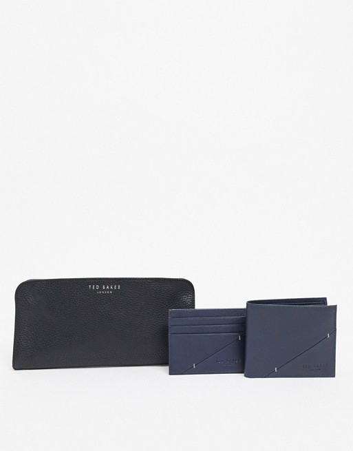 Ted Baker wallet and card holder giftset in navy with leather tray