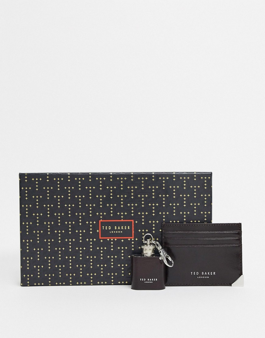 Ted Baker wallet and hip flask gift set-Brown