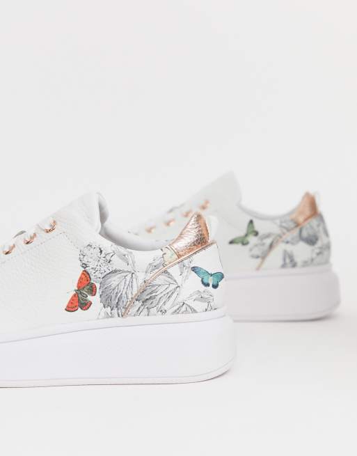 Ted Baker White Leather Floral Chunky Sole Trainers Asos