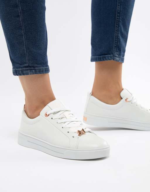 Ted Baker White Leather Sneakers With Rose Gold