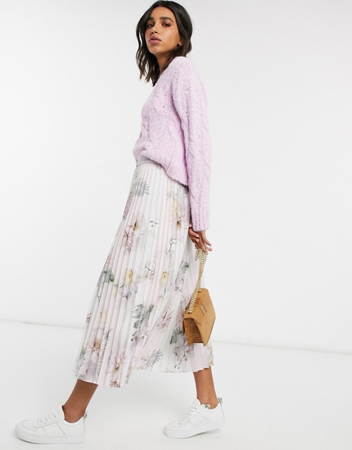 Ted Baker Woodland pleated midi skirt in pink