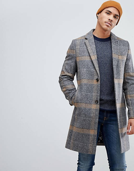 Ted Baker wool overcoat in camel check