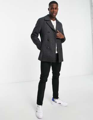 Ted Baker wool peacoat in grey ASOS