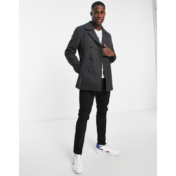 French Connection Double Breasted Peacoat With Inner In Light Grey