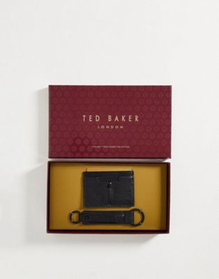 Ted Baker wreep leather cardholder and key ring gift set in black