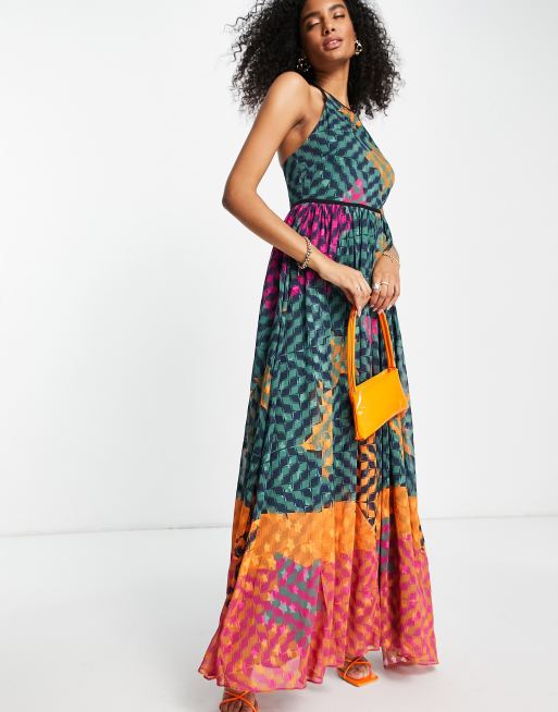 Ted Baker – Zohzoh – Oliwkowa sukienka maxi z zabudowanym dekoltem