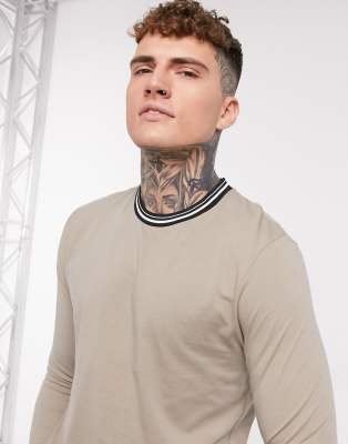 фото Темно-бежевый лонгслив с окантовкой asos design-зеленый