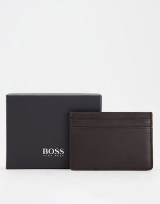 фото Темно-коричневая кожаная кредитница boss-коричневый цвет boss by hugo boss