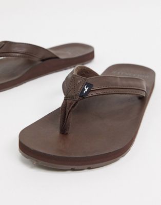 hollister brown leather flip flops