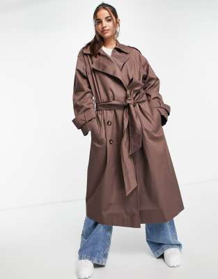 фото Темно-коричневый тренч в стиле oversized asos design-коричневый цвет