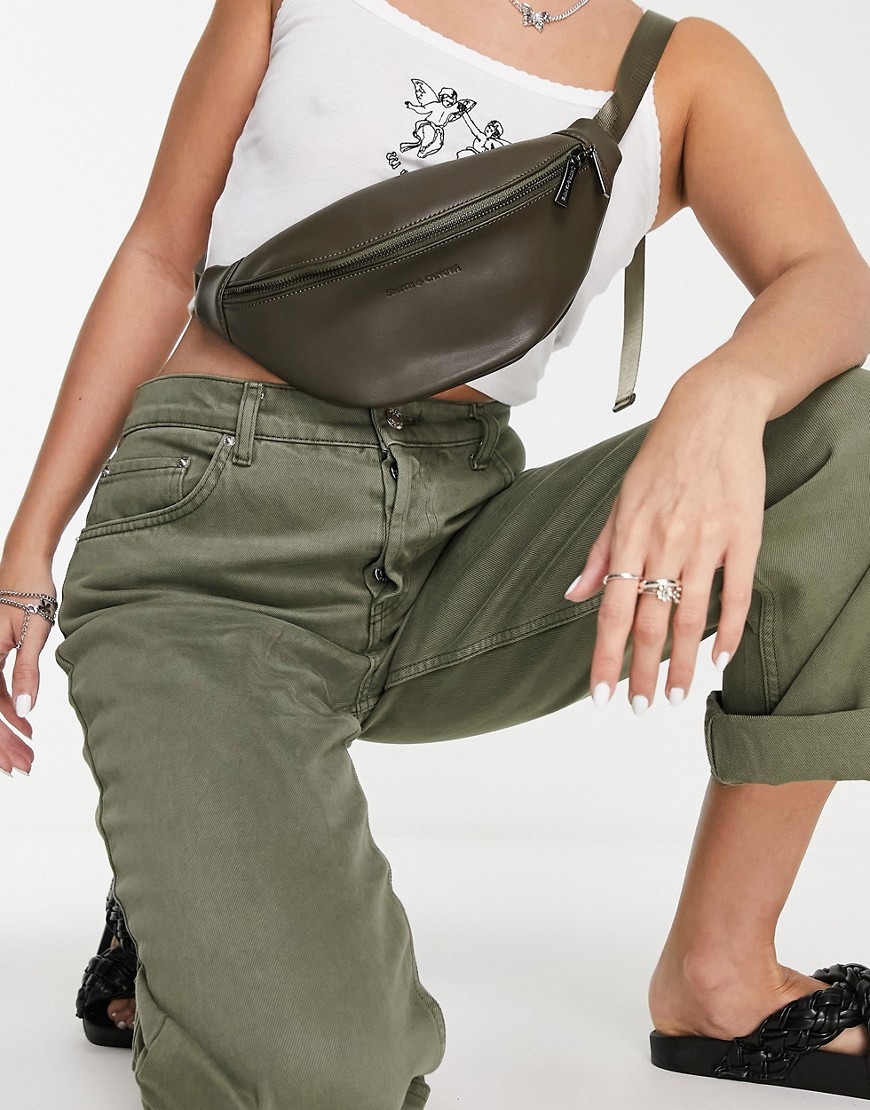 фото Темно-оливковая кожаная сумка-кошелек на пояс smith & canova-зеленый цвет smith and canova