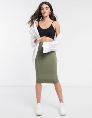 фото Темно-оливковая юбка-карандаш миди asos design-бесцветный