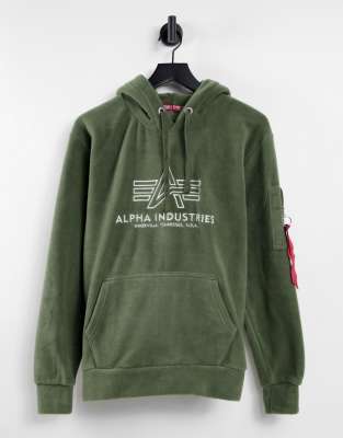 фото Темно-оливковый флисовый худи с логотипом спереди alpha industries-зеленый цвет