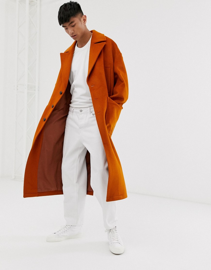 фото Темно-оранжевое полушерстяное пальто asos white-оранжевый