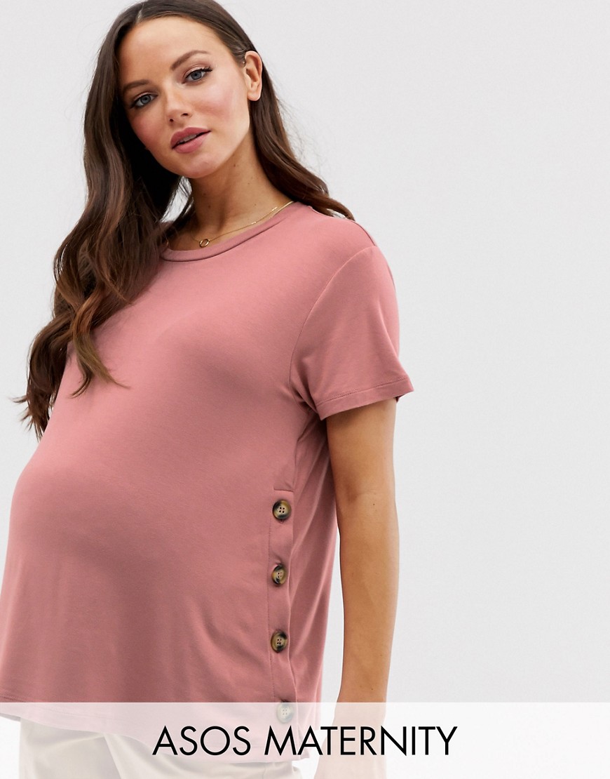 фото Темно-розовая футболка с пуговицами сбоку asos design maternity nursing-розовый asos maternity - nursing