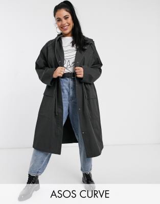 Темно-серая длинная парка ASOS DESIGN Curve-Кремовый