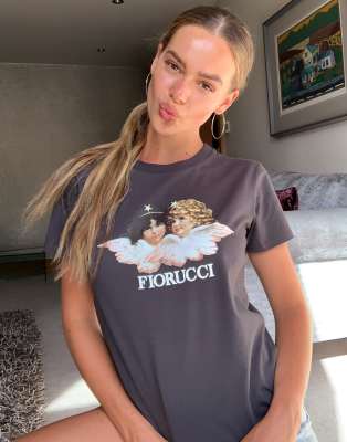 фото Темно-серая футболка с принтом ангелов в винтажном стиле fiorucci-серый