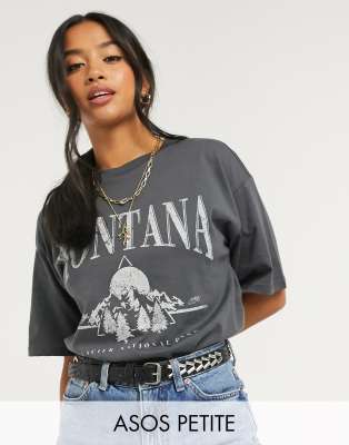 фото Темно-серая футболка с винтажным принтом "montana" asos design petite-серый asos petite