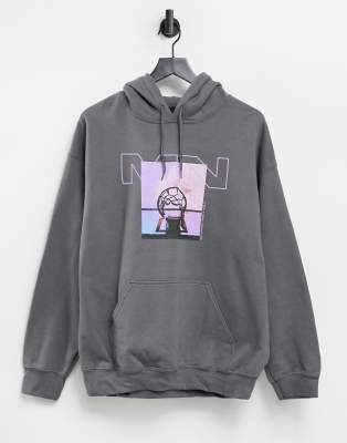 Темно-серое худи в стиле oversized Mennace-Серый