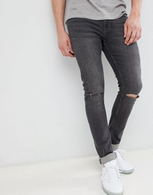 фото Темно-серые джинсы скинни с рваными коленями jack & jones intelligence-серый