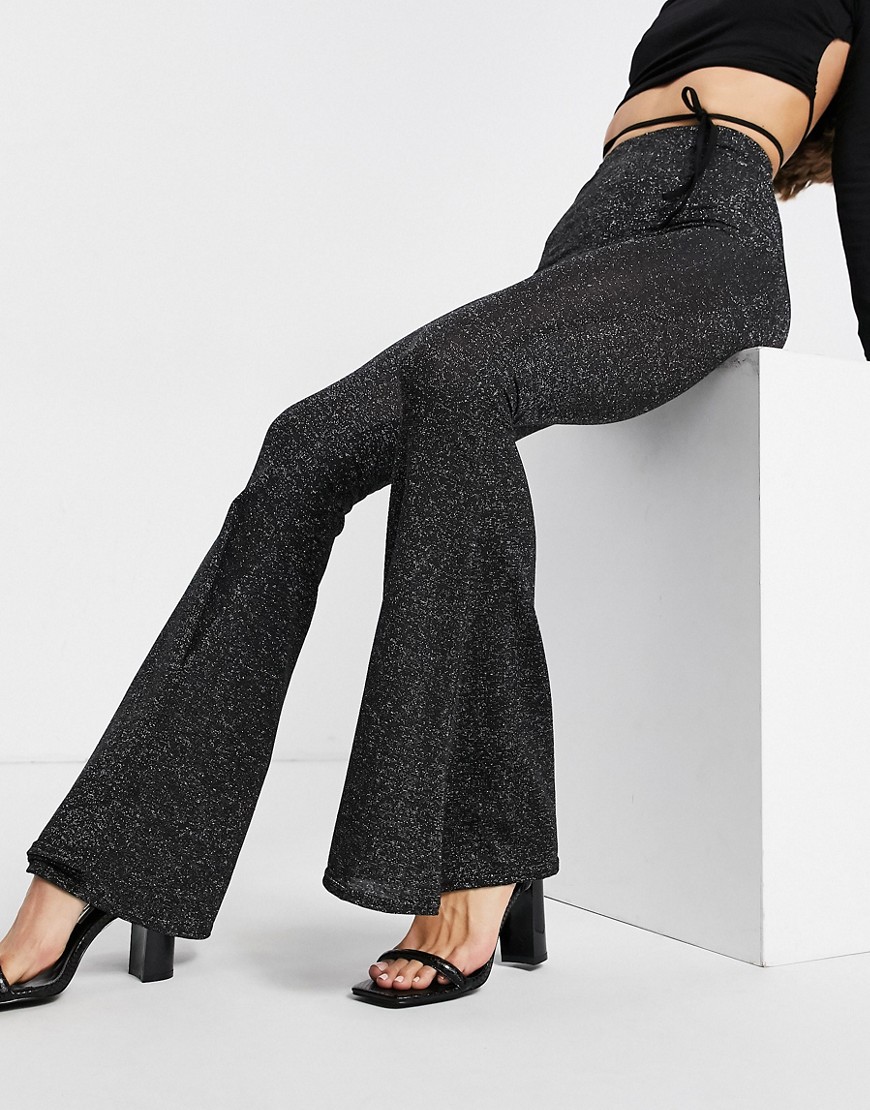 фото Темно-серые расклешенные брюки с блестками fashionkilla-серый