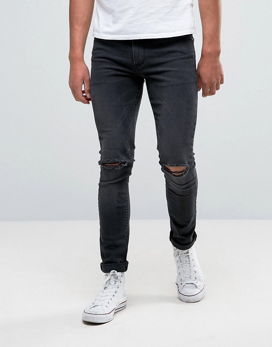 фото Темно-серые супероблегающие джинсы с дырками на коленях asos-серый asos design