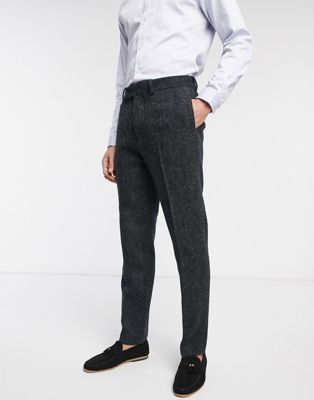 фото Темно-серые узкие брюки из 100% шерстяного харрис-твида с узором \"в елочку\" asos design-серый
