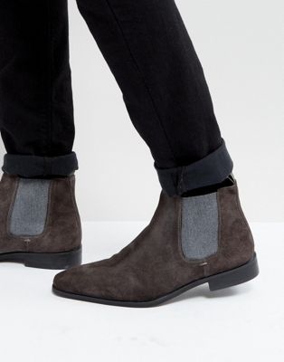фото Темно-серые замшевые ботинки челси dune-серый
