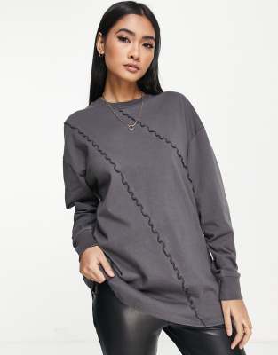 фото Темно-серый oversized-лонгслив с наружными швами asos design