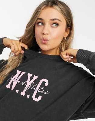 Худи и свитшоты  Asos Темно-серый свитшот с надписью NYC New Look