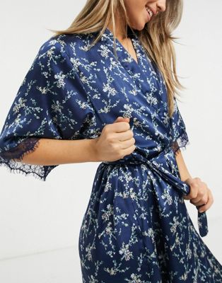 фото Темно-синее кимоно с цветочным принтом vero moda-темно-синий