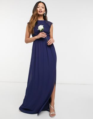 Темно-синее платье макси с кружевной отделкой и открытой спиной TFNC Bridesmaid-Темно-синий